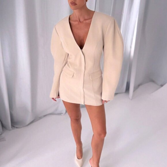 Apricot Elegant Women's Statement Sleeve Blazer Mini Dress - Picture 1 of 6